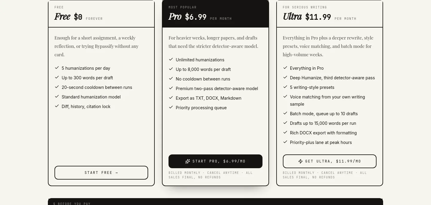 bypassify.online Pricing section