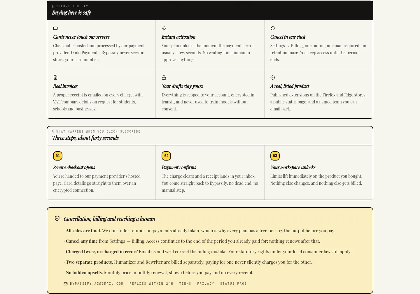 bypassify.online Features section