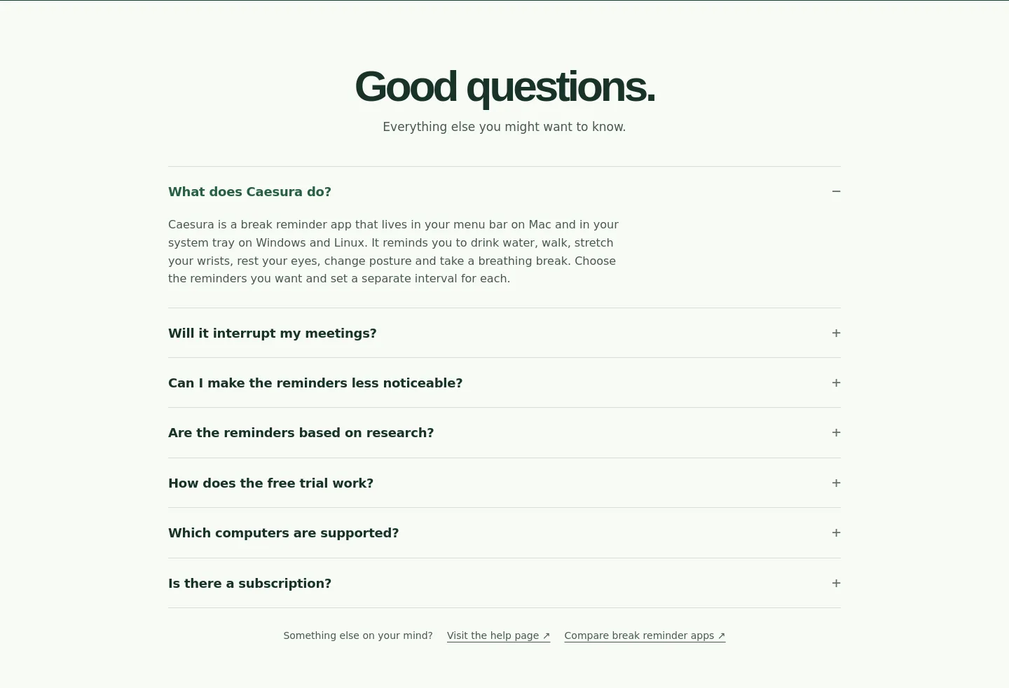 caesura.rest — a real FAQ section