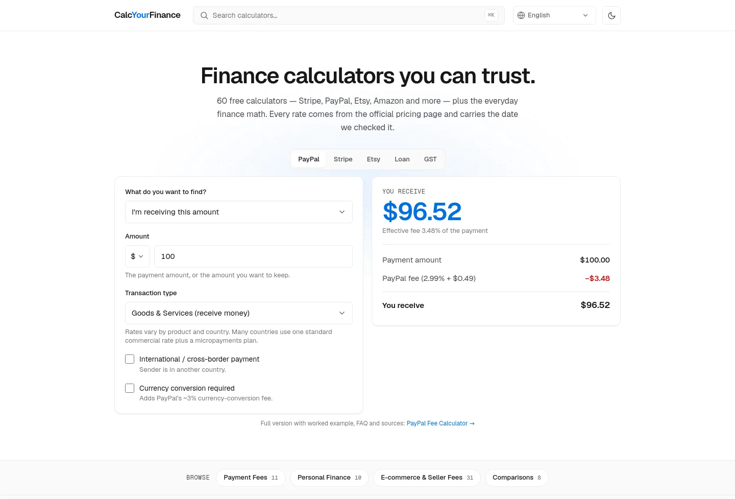 calcyourfinance.com — a measured funnel