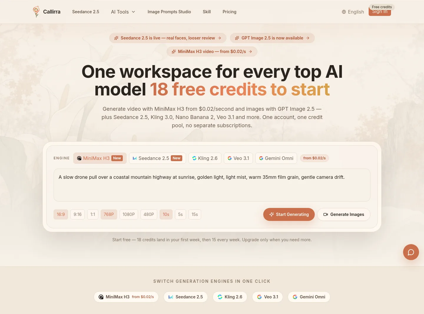 callirra.com Hero section