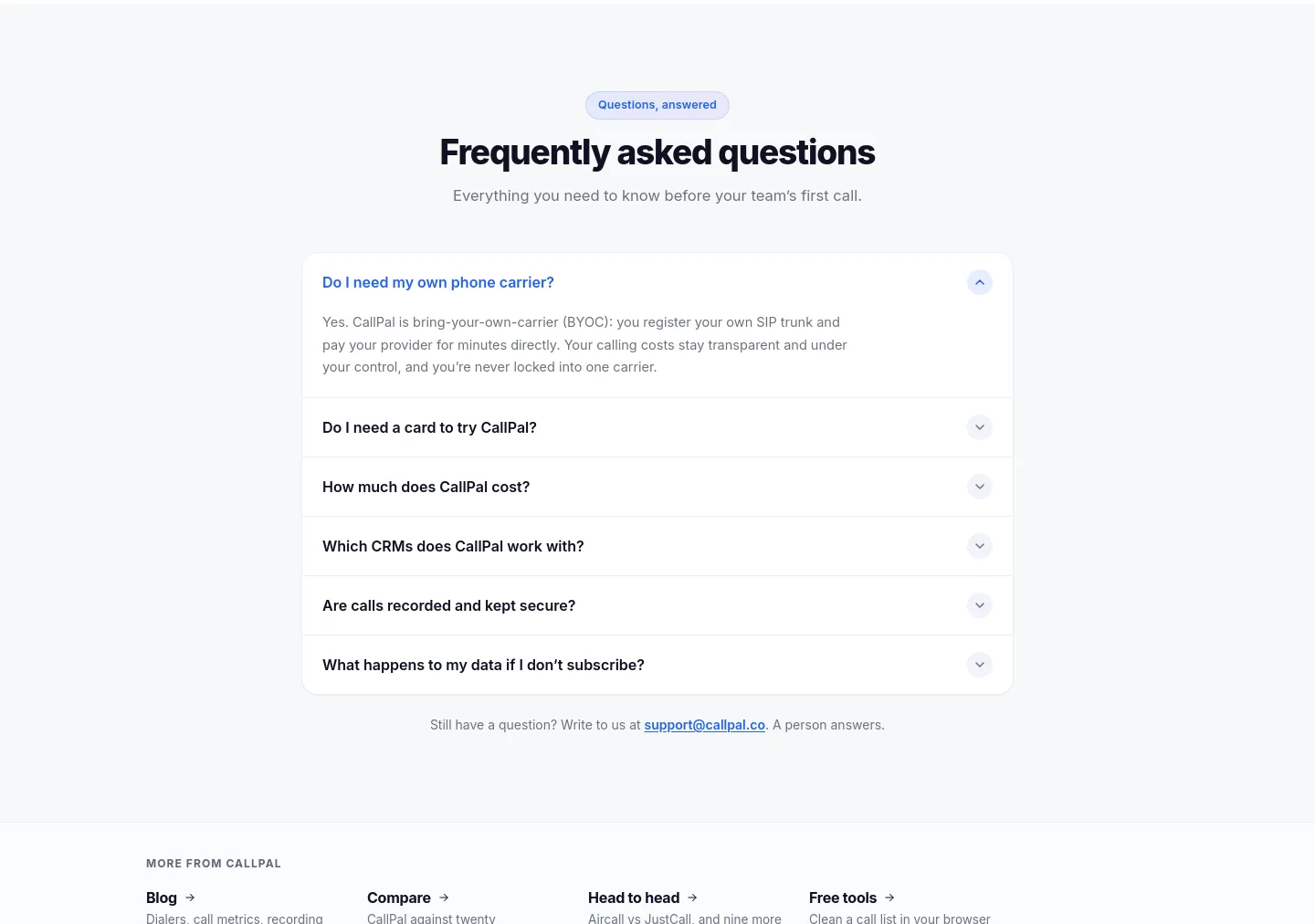 callpal.co FAQ section