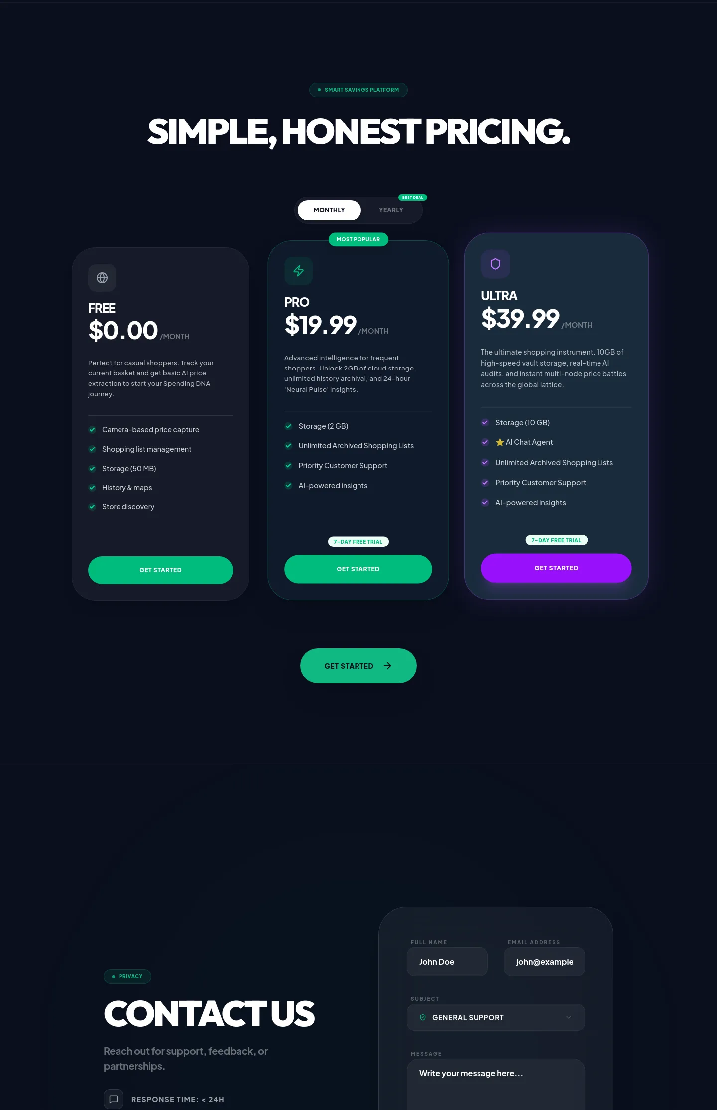 cartlens.co Pricing section