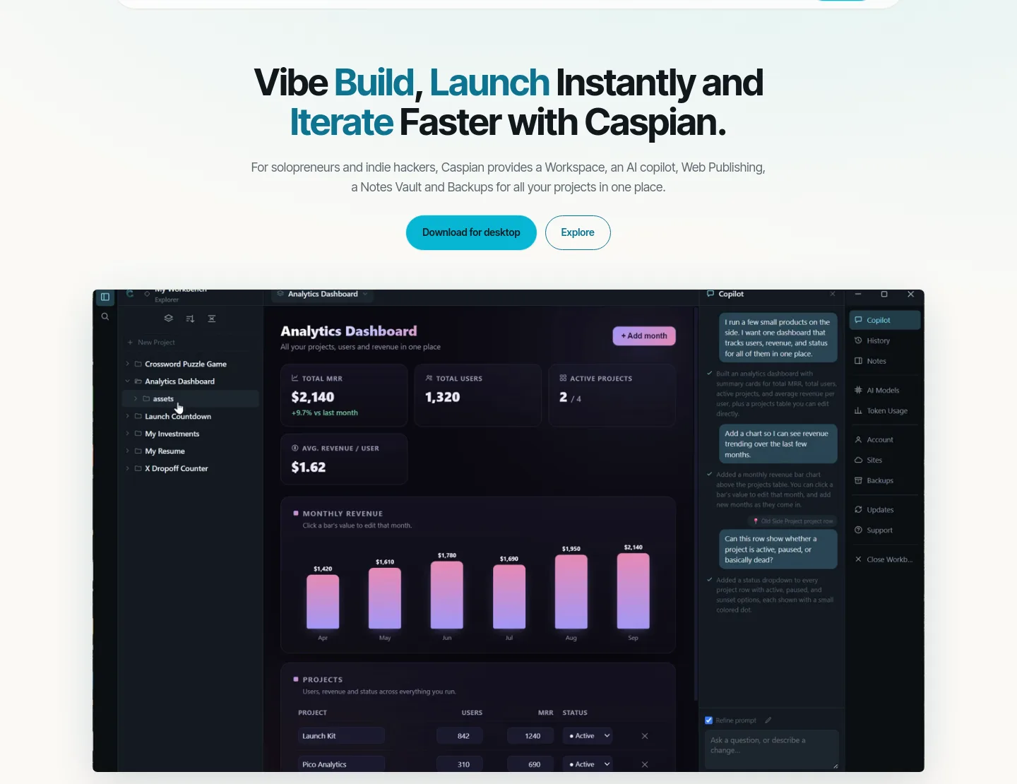 caspian.md — a real Hero section