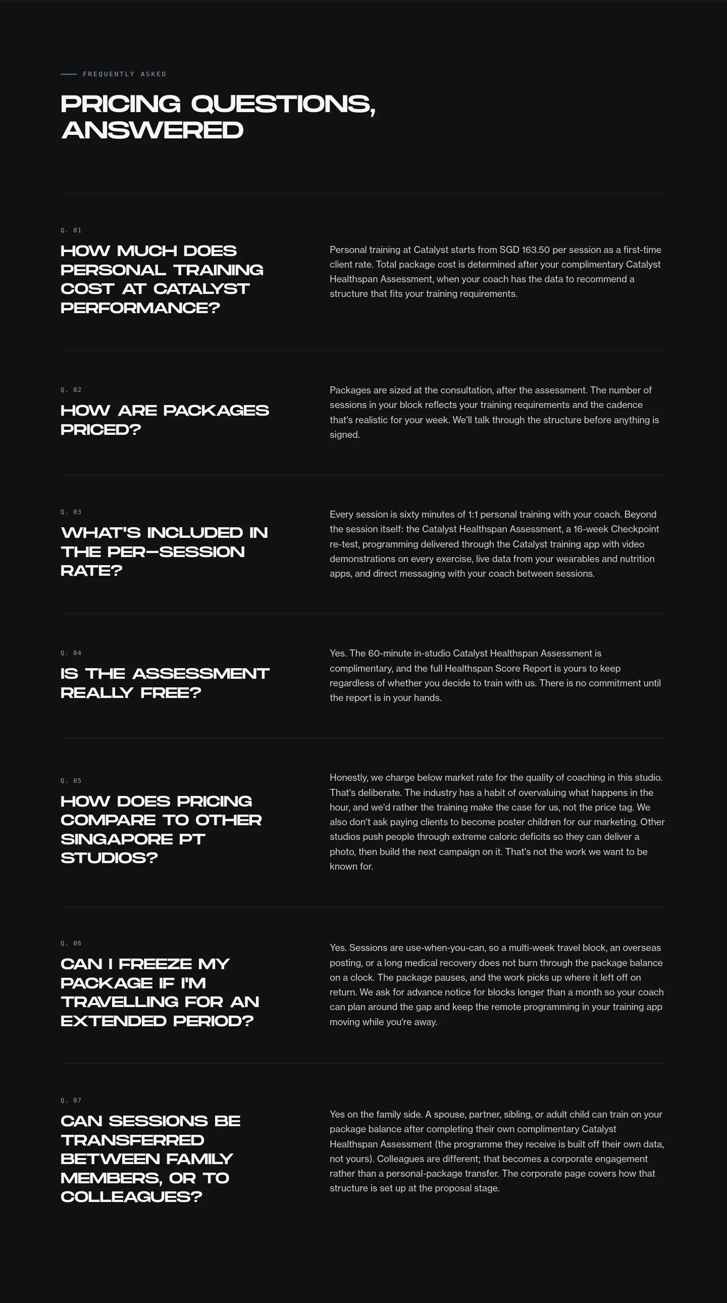 catalystperformance.sg — a real FAQ section