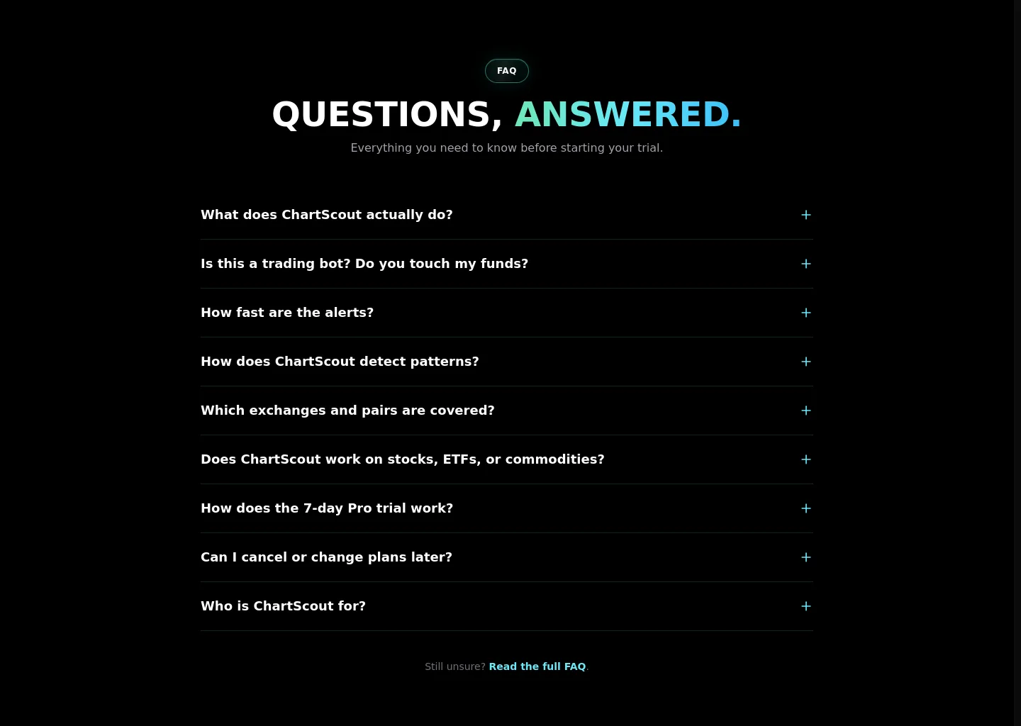 chartscout.io FAQ section