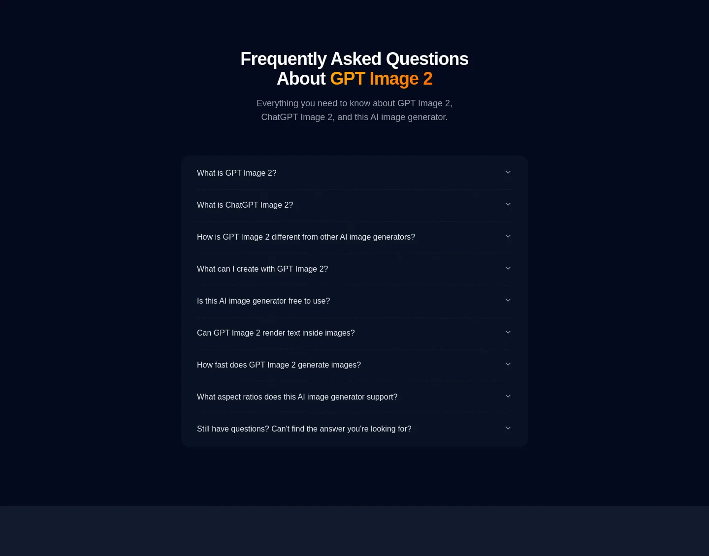 chatgptimage2.ai FAQ section