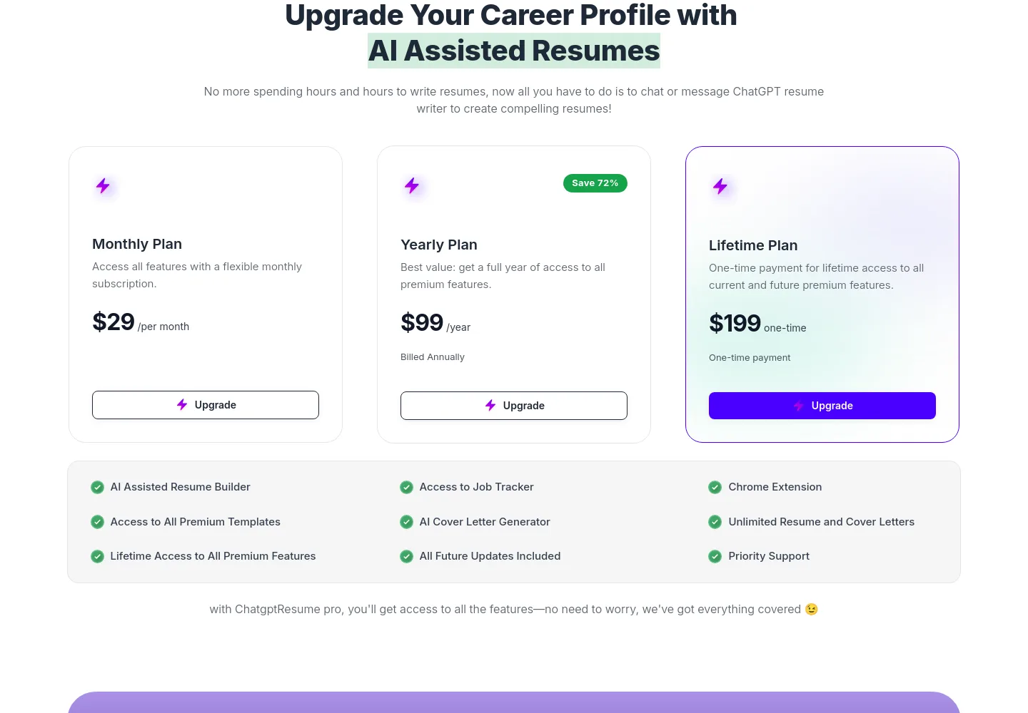 chatgptresume.com — a real Pricing section