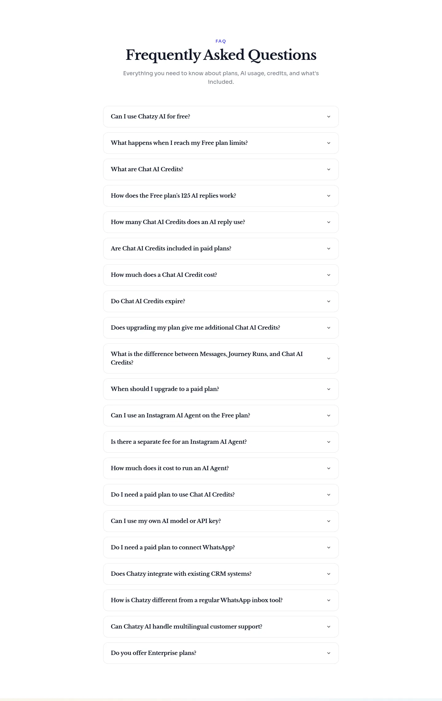 chatzy.ai FAQ section