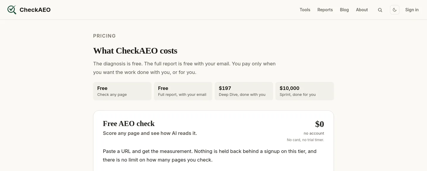 checkaeo.ai Pricing section