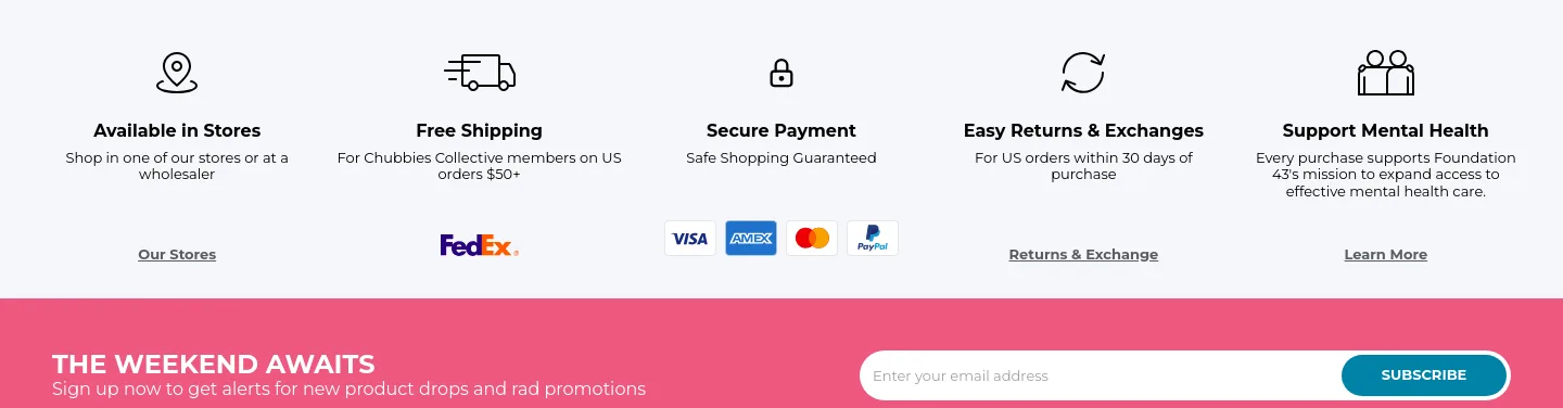 chubbiesshorts.com — a real Features section