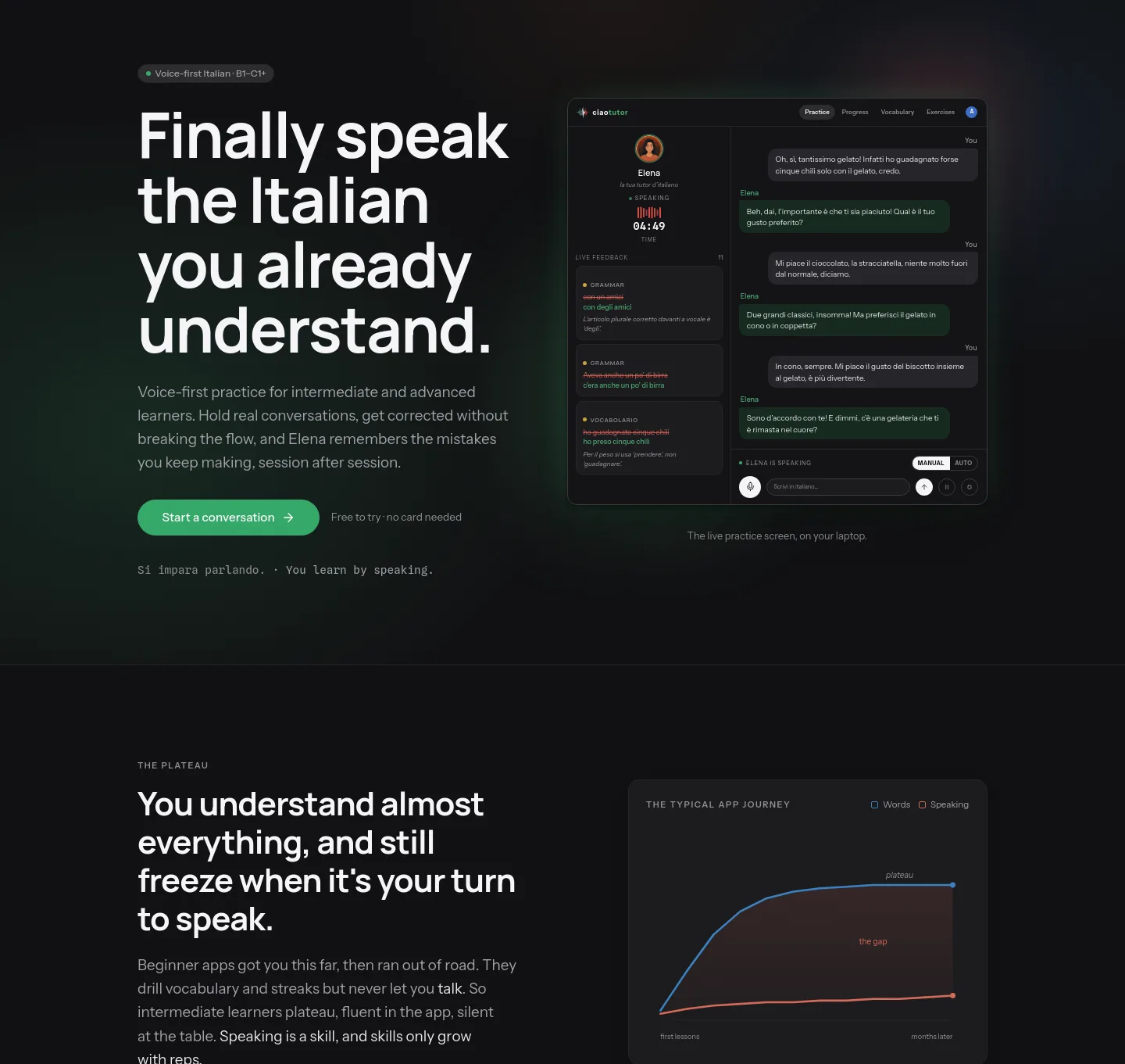 ciaotutor.com — a real Hero section