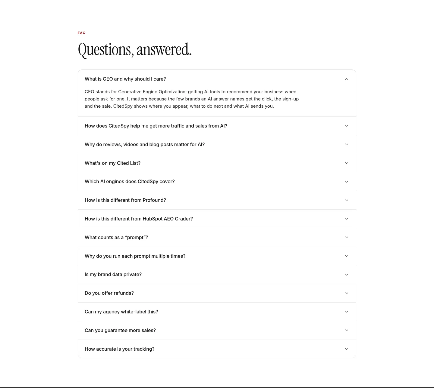 citedspy.com — a real FAQ section
