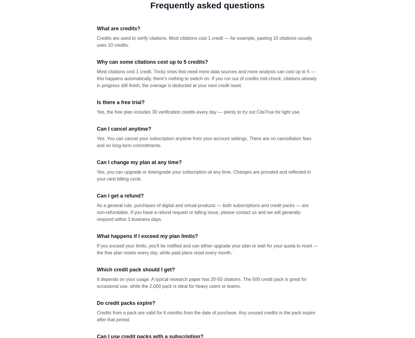 citetrue.com FAQ section