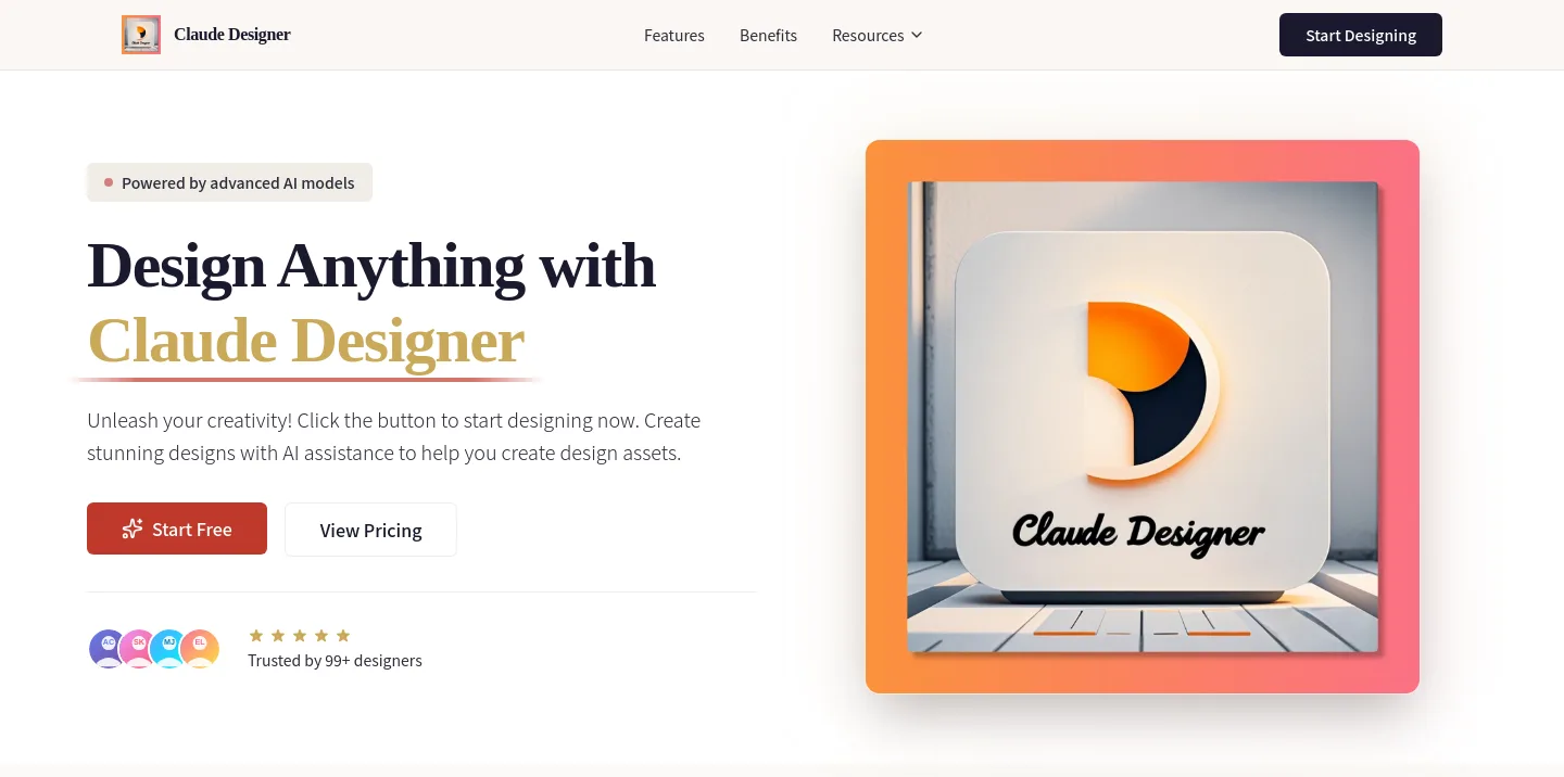 claudedesigner.com Hero section
