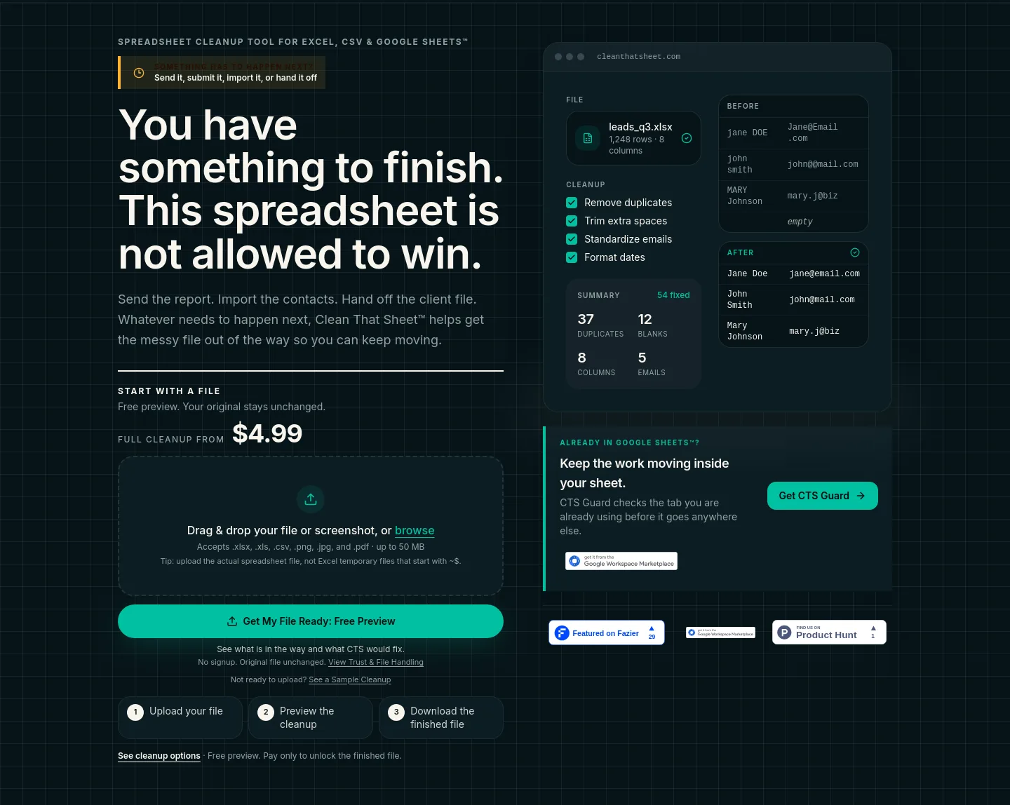 cleanthatsheet.com — a real Hero section