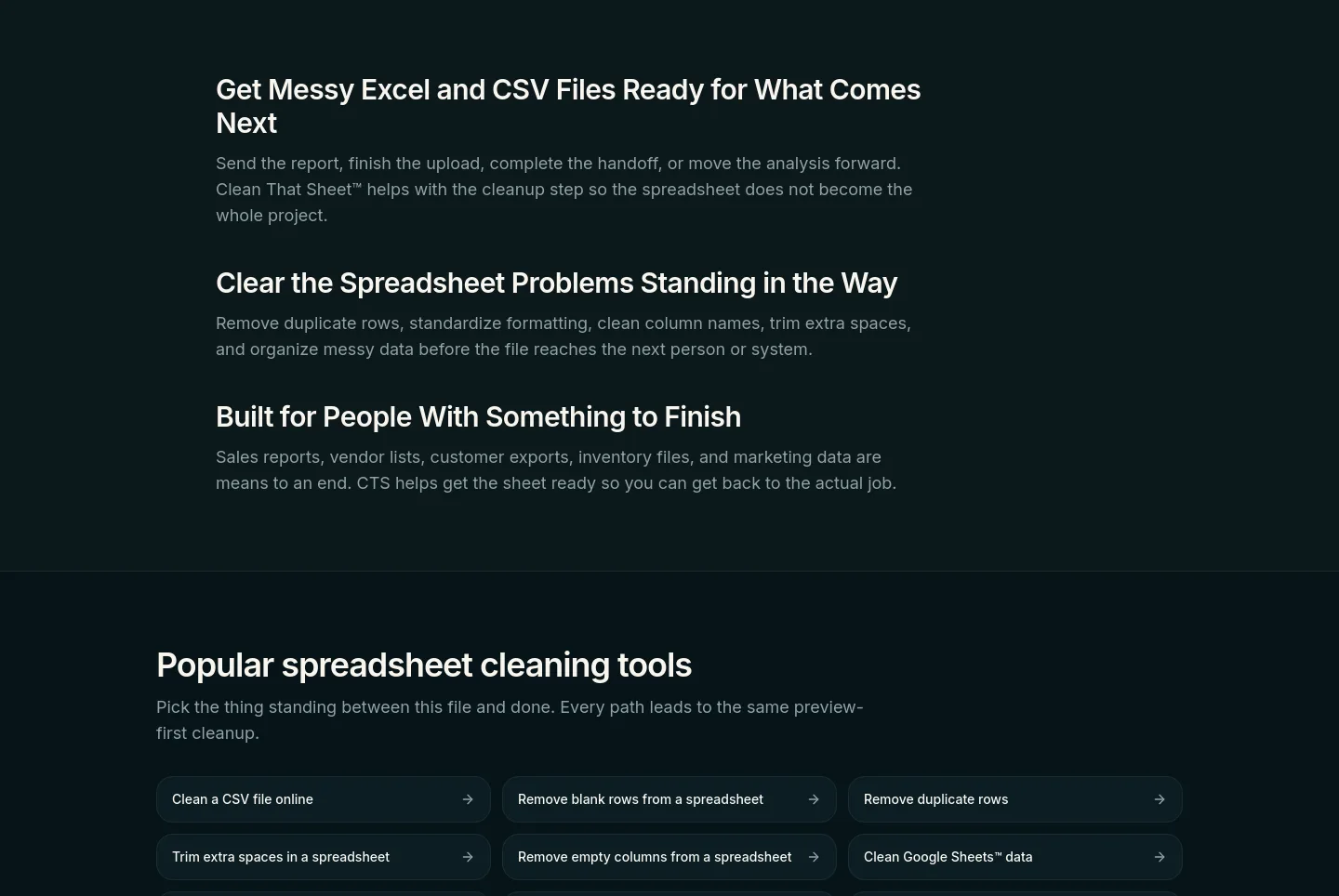 cleanthatsheet.com — a real Features section