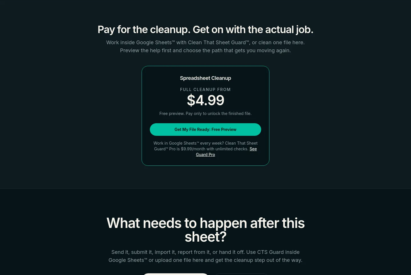 cleanthatsheet.com — a real Pricing section