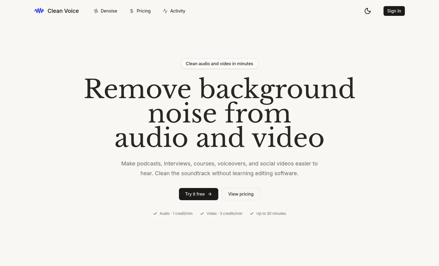 cleanvoice.app Hero section