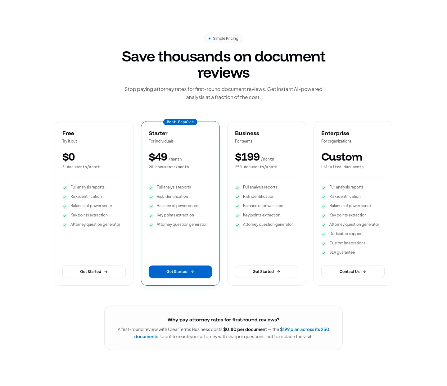 clearterms.co Pricing section