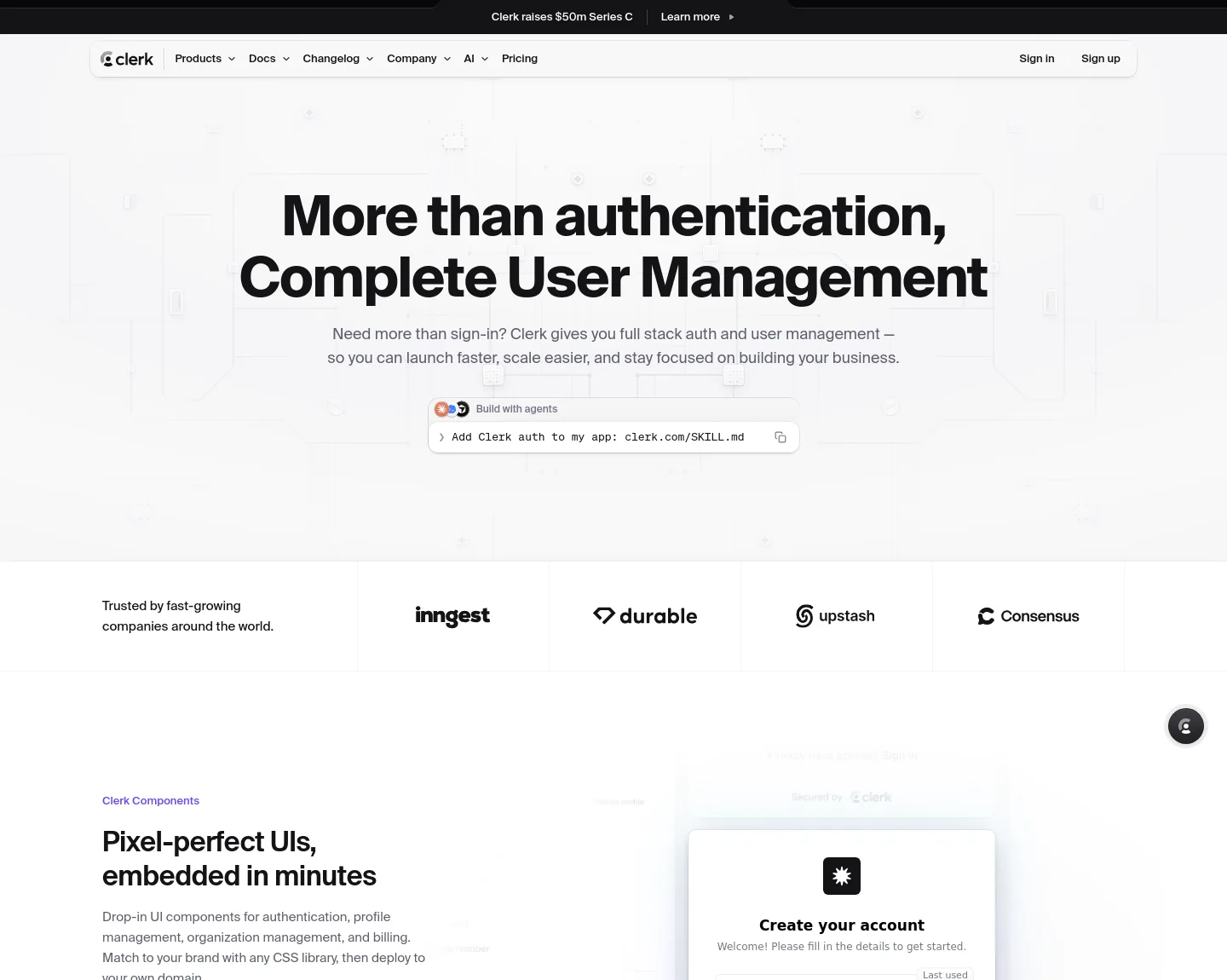 clerk.com — a measured funnel