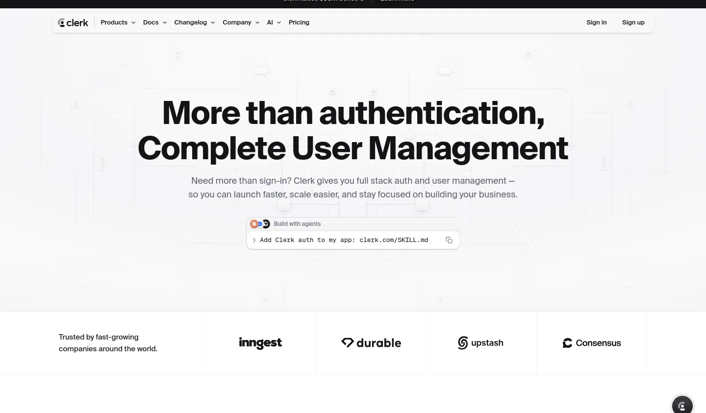 clerk.com Hero section