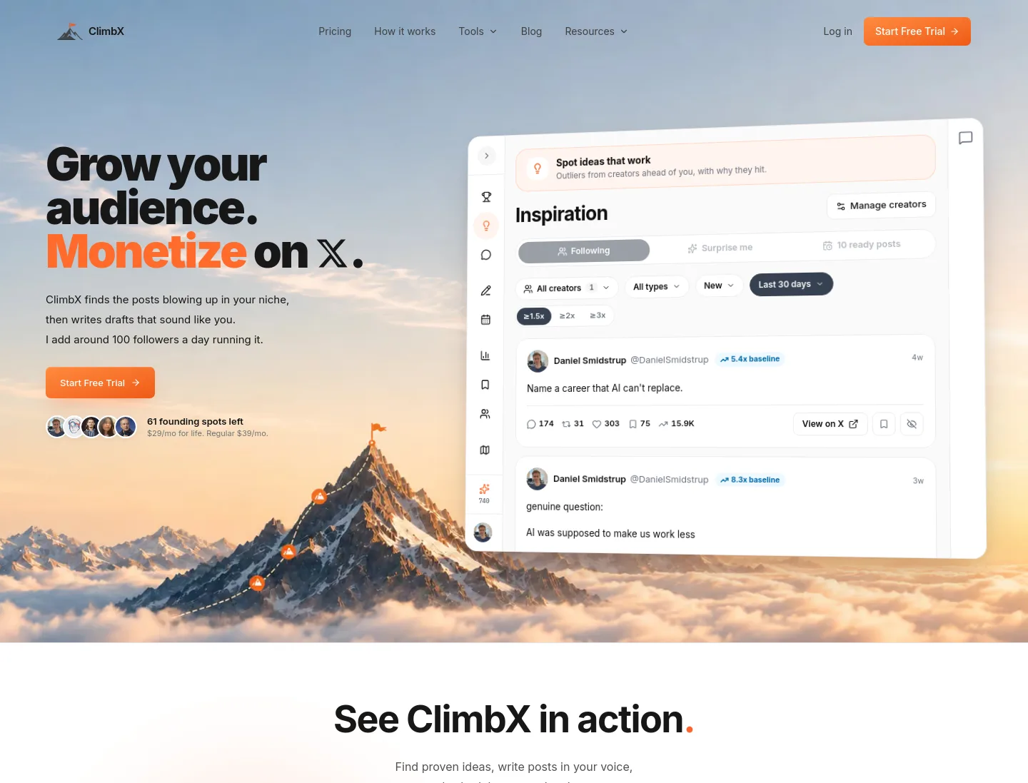 climbx.so Hero section