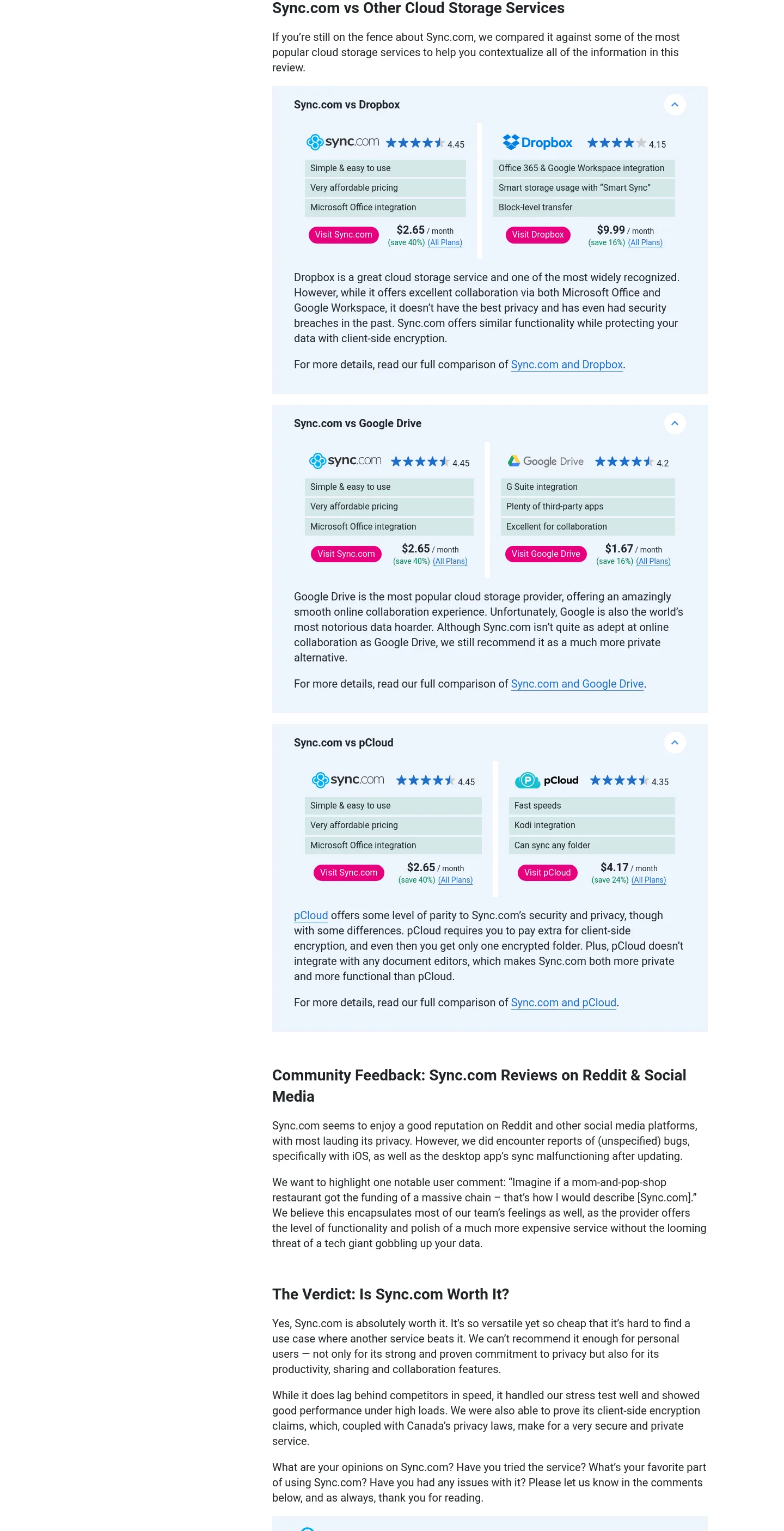 cloudwards.net Pricing section
