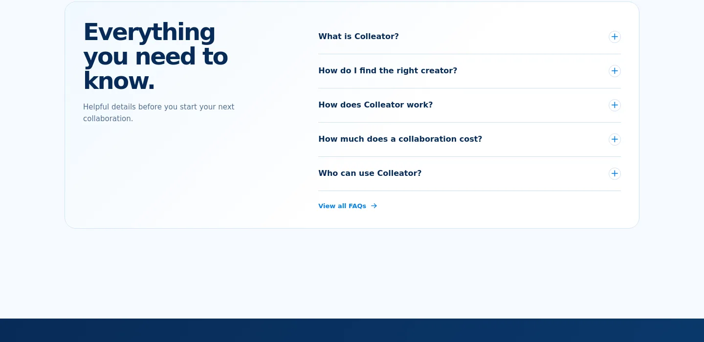 colleator.com — a real FAQ section