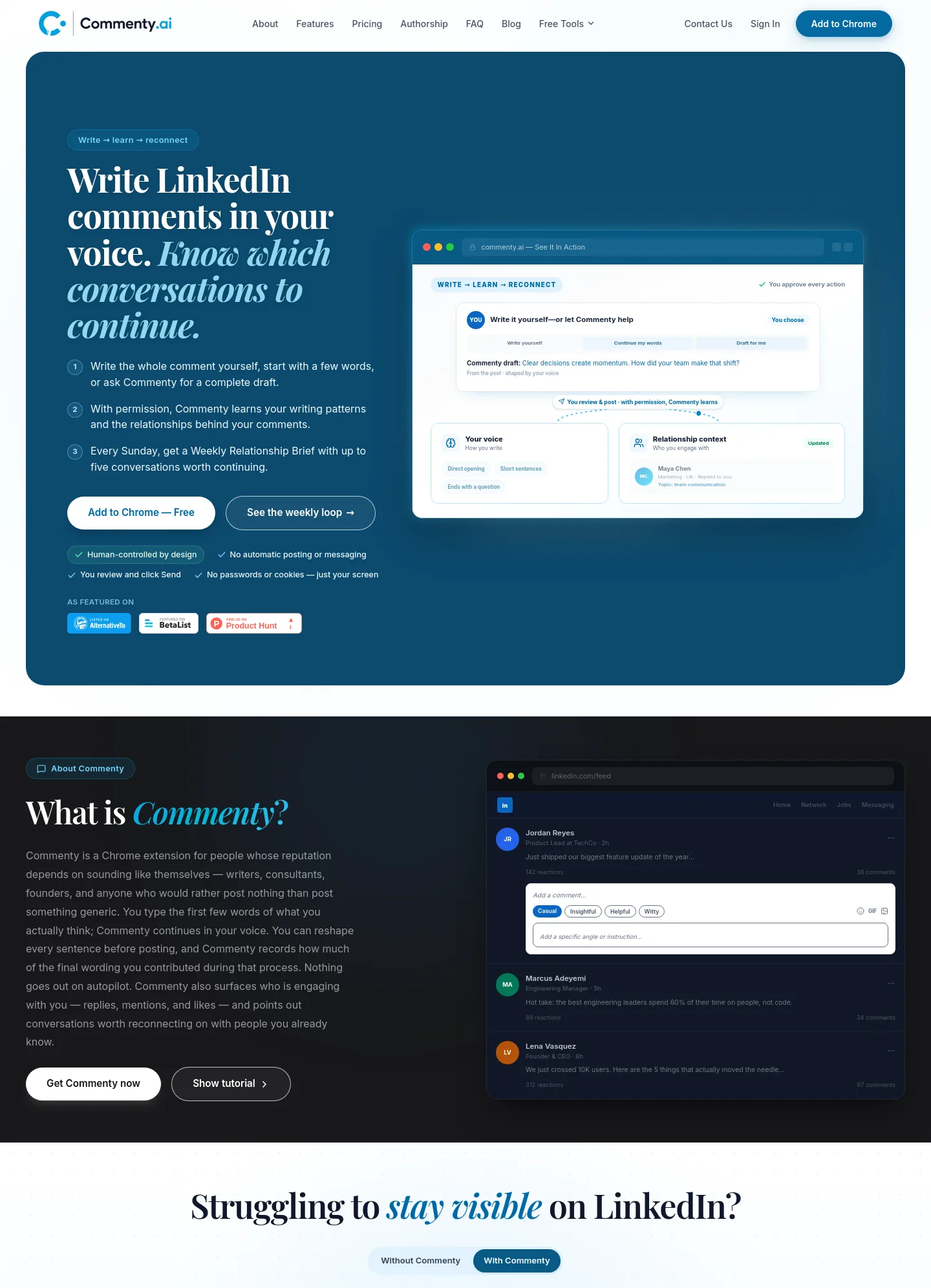 commenty.ai — a measured funnel