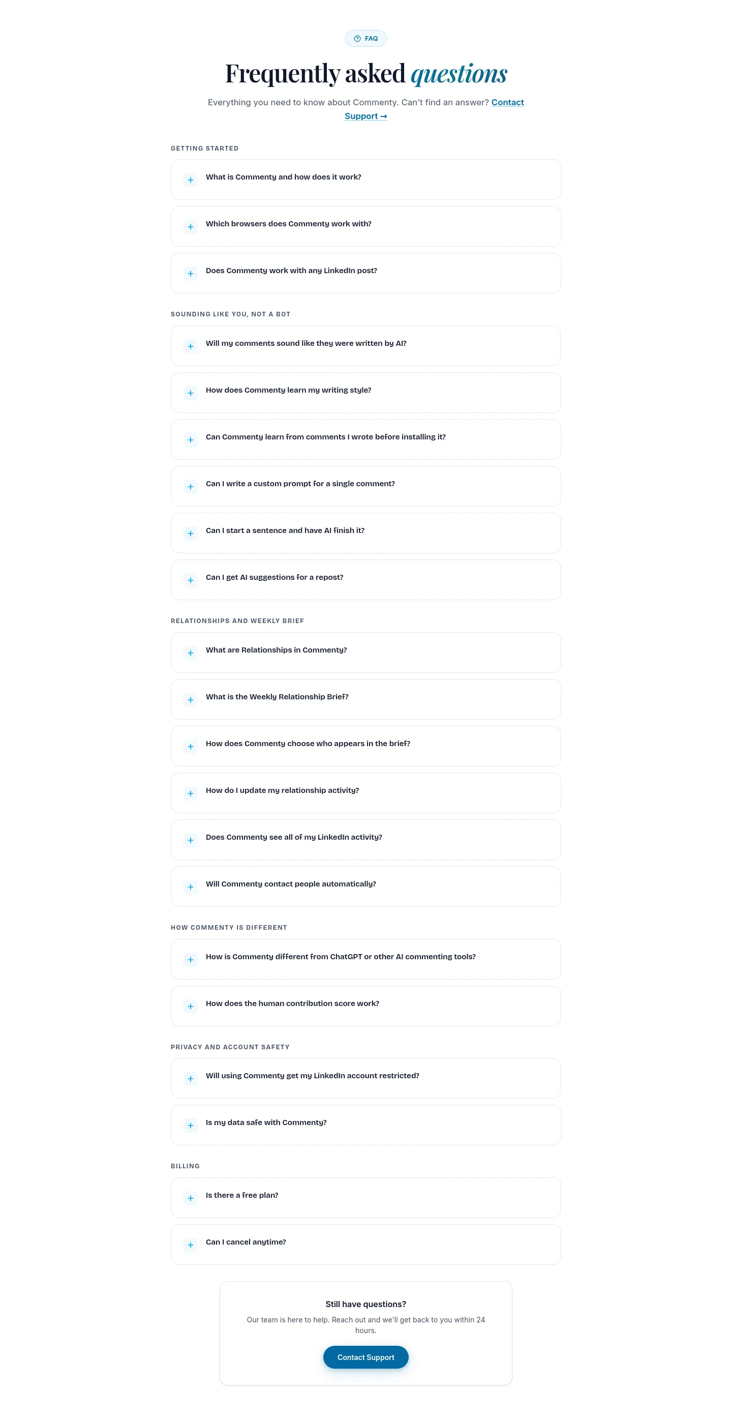 commenty.ai FAQ section