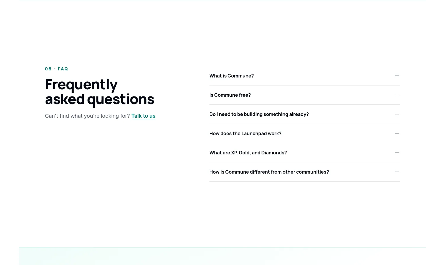 commune.build — a real FAQ section