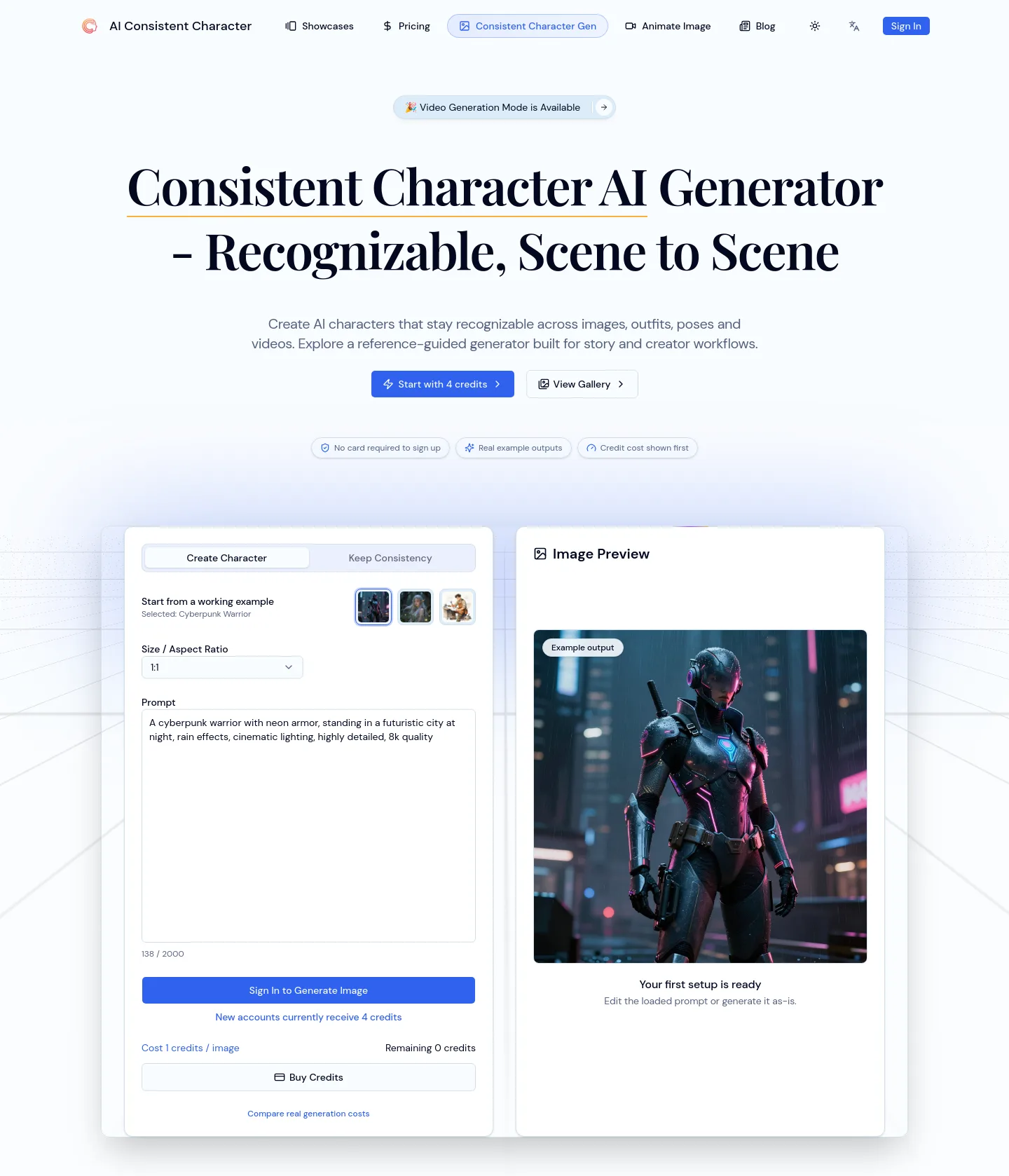 consistentcharacterai.org — a real Hero section
