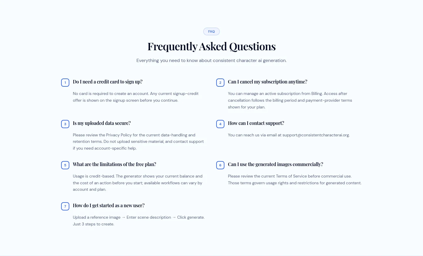 consistentcharacterai.org FAQ section