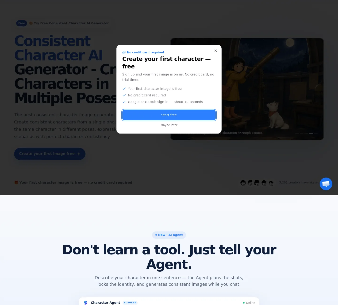 consistentcharacterai.com Hero section
