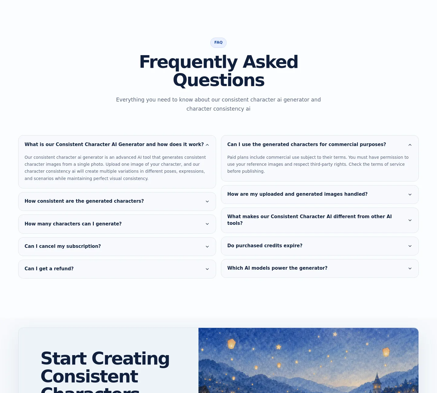 consistentcharacterai.com FAQ section