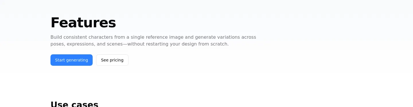 consistentcharacterai.com Hero section