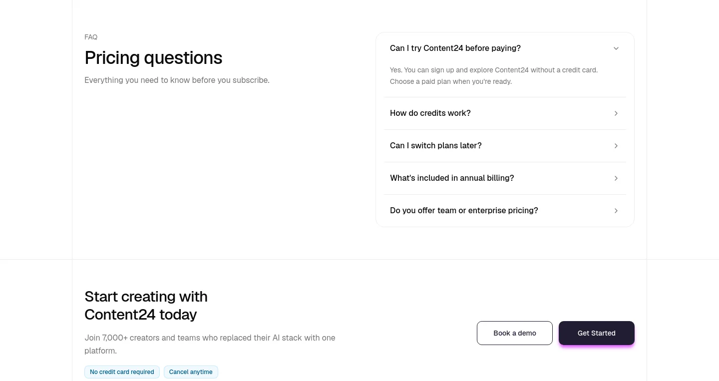 content24.ai FAQ section