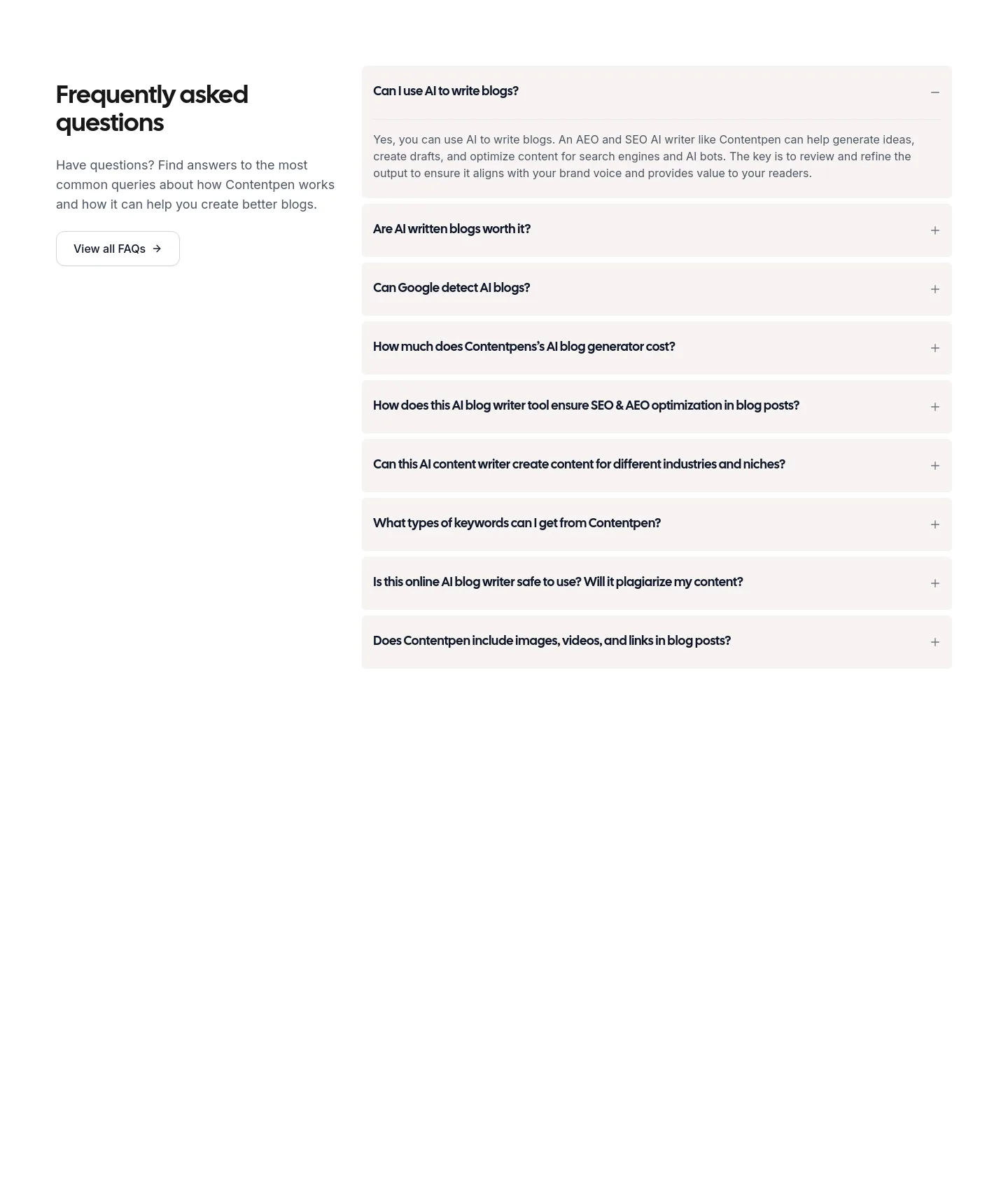 contentpen.ai FAQ section