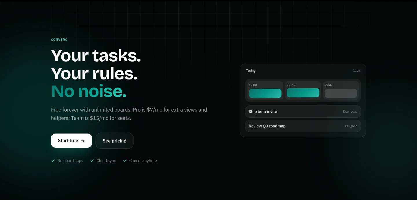 convero.xyz Pricing section