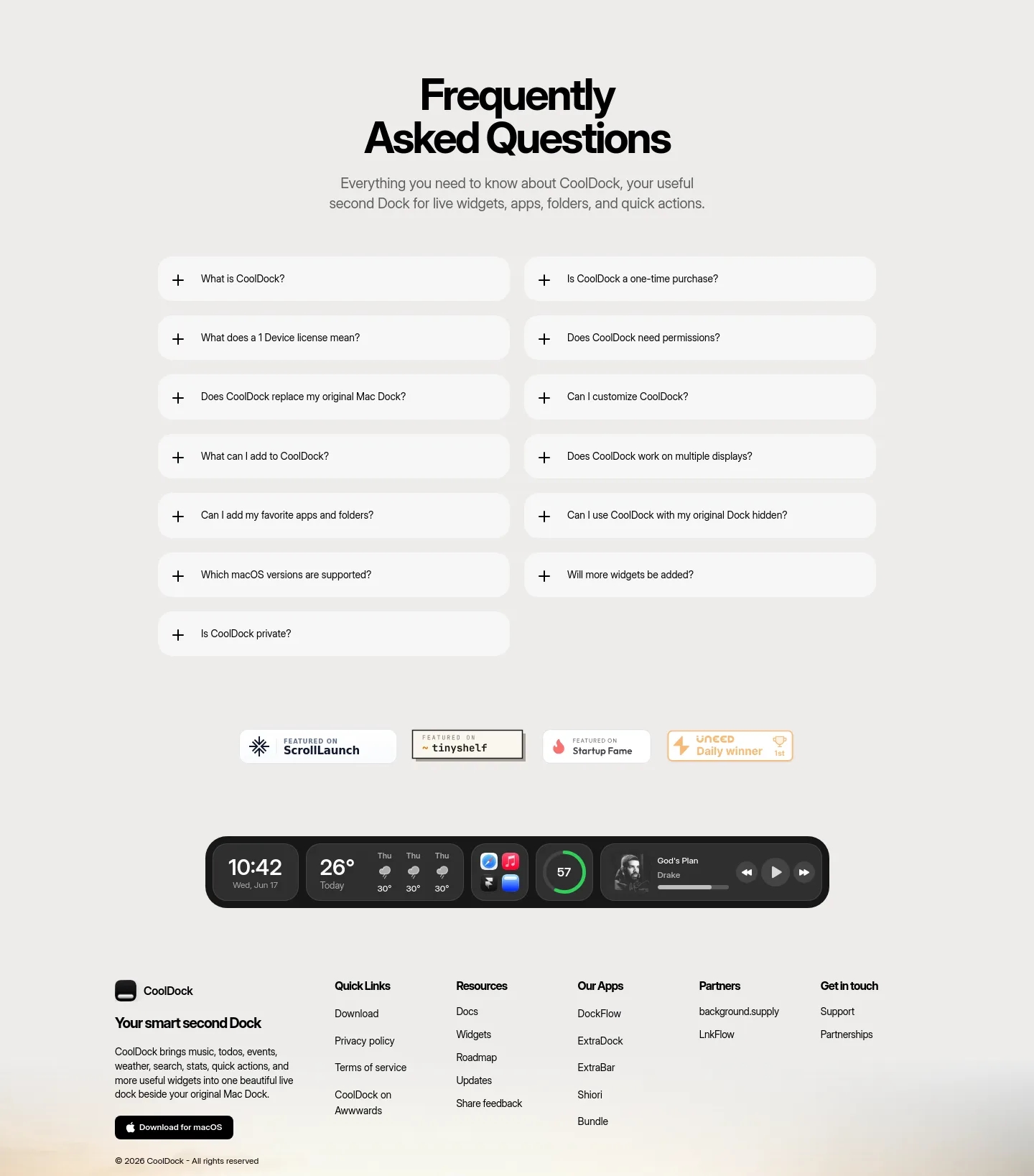cooldock.app — a real FAQ section