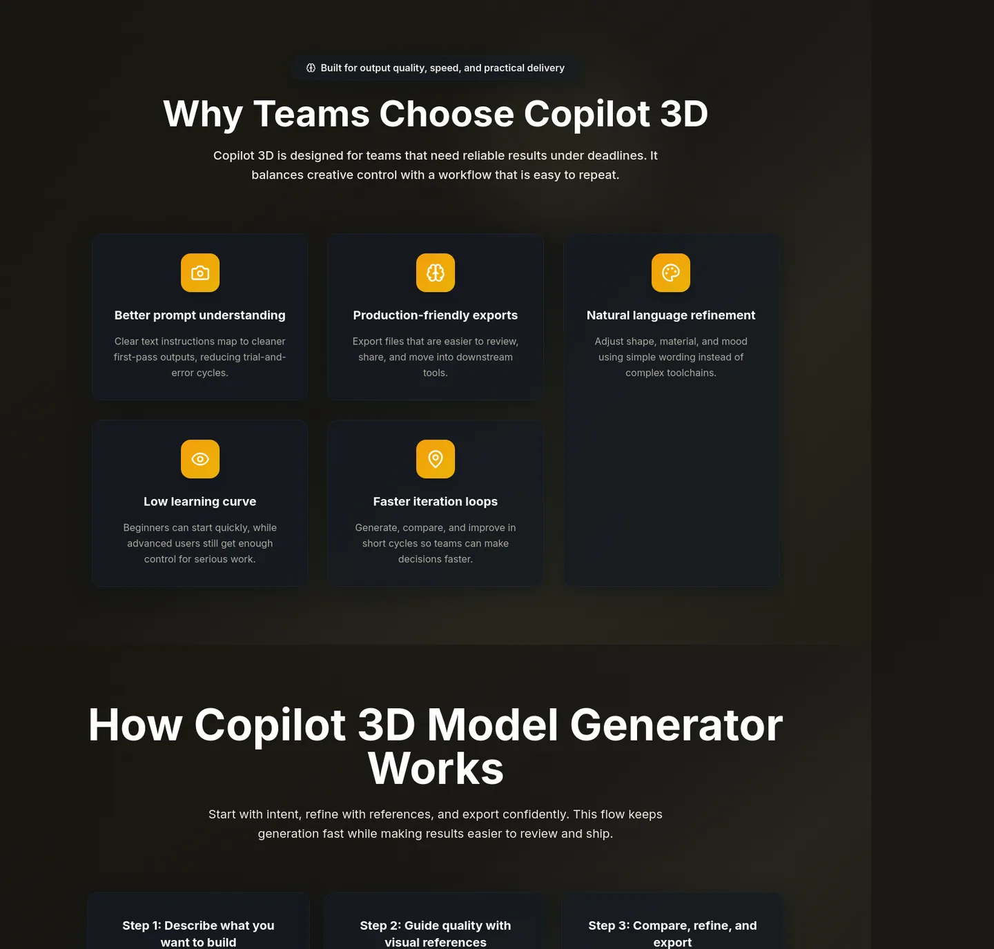 copilot3d.org Features section