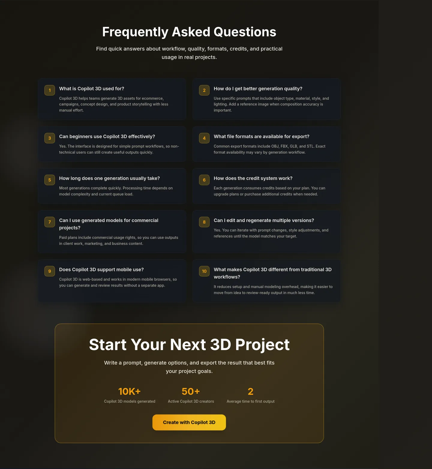 copilot3d.org FAQ section