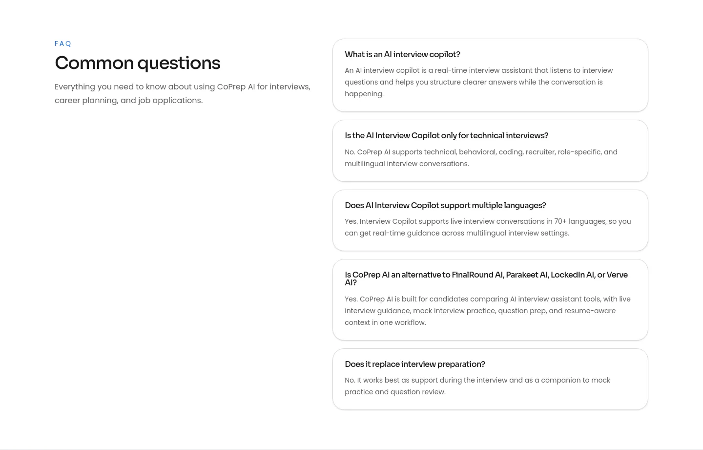 coprep.ai FAQ section