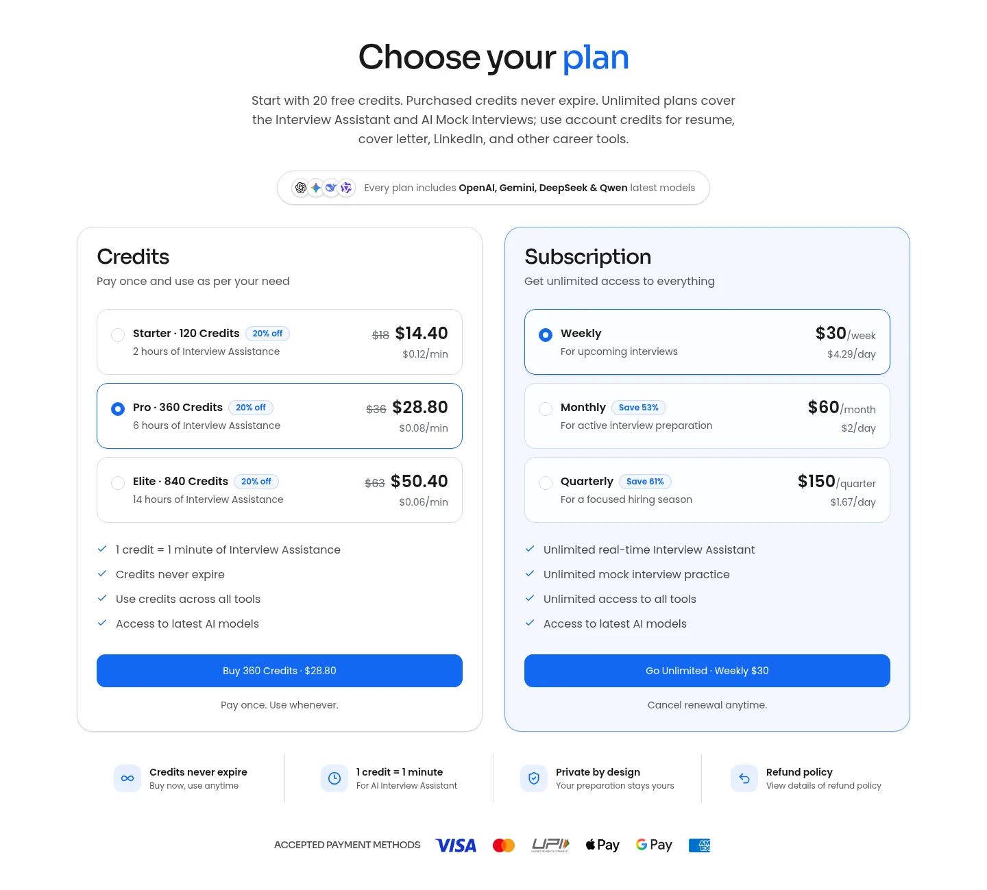 coprep.ai — a real Pricing section