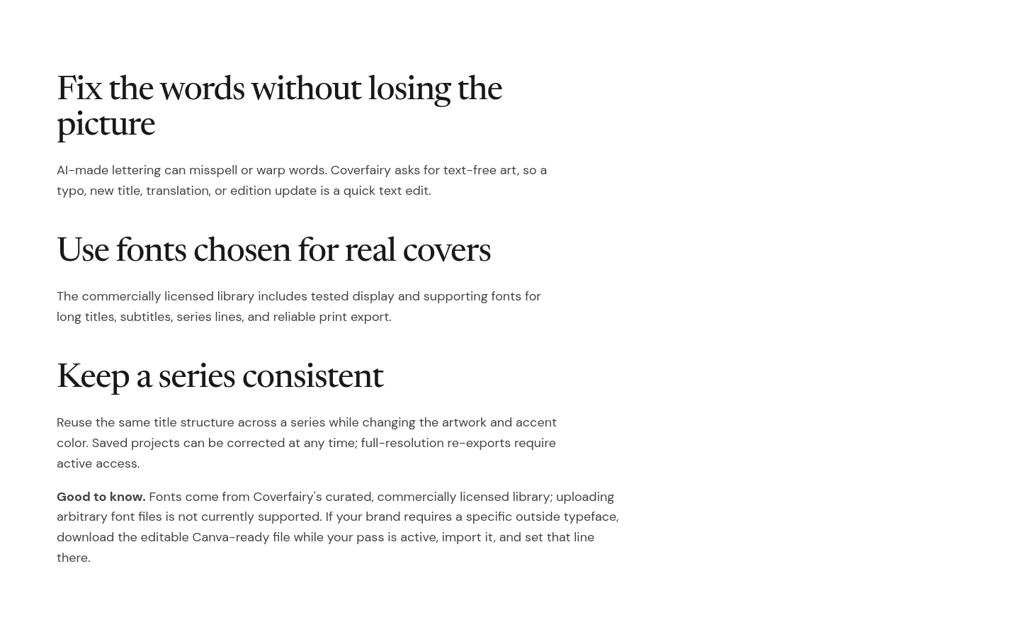 coverfairy.com Features section