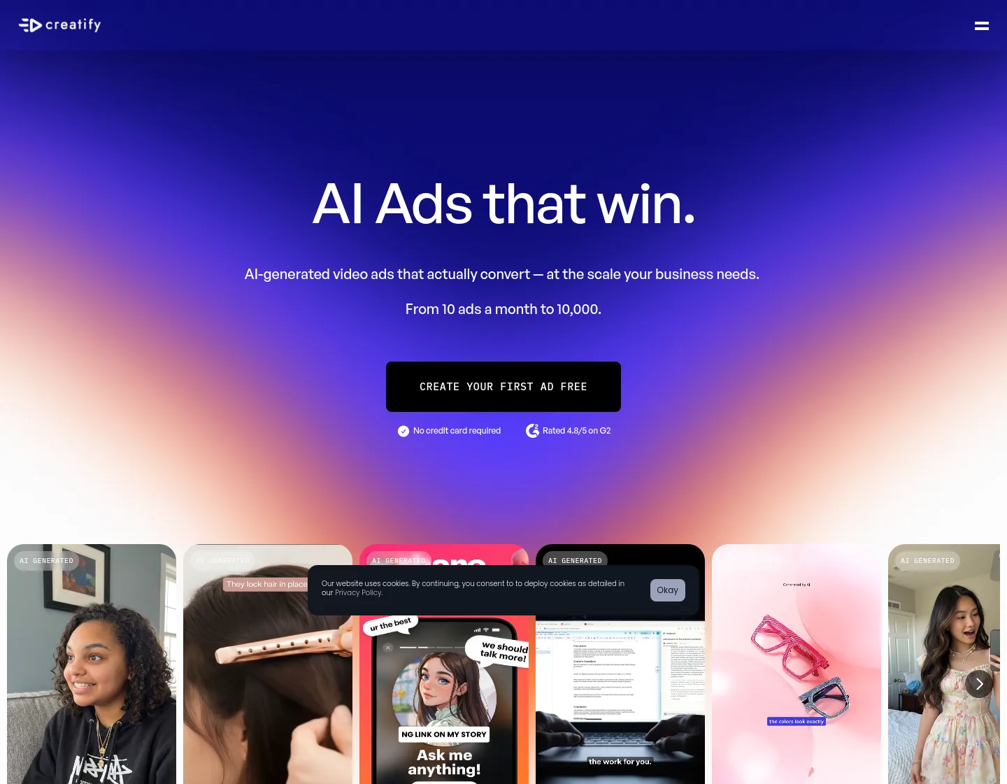 creatify.ai — a real Hero section