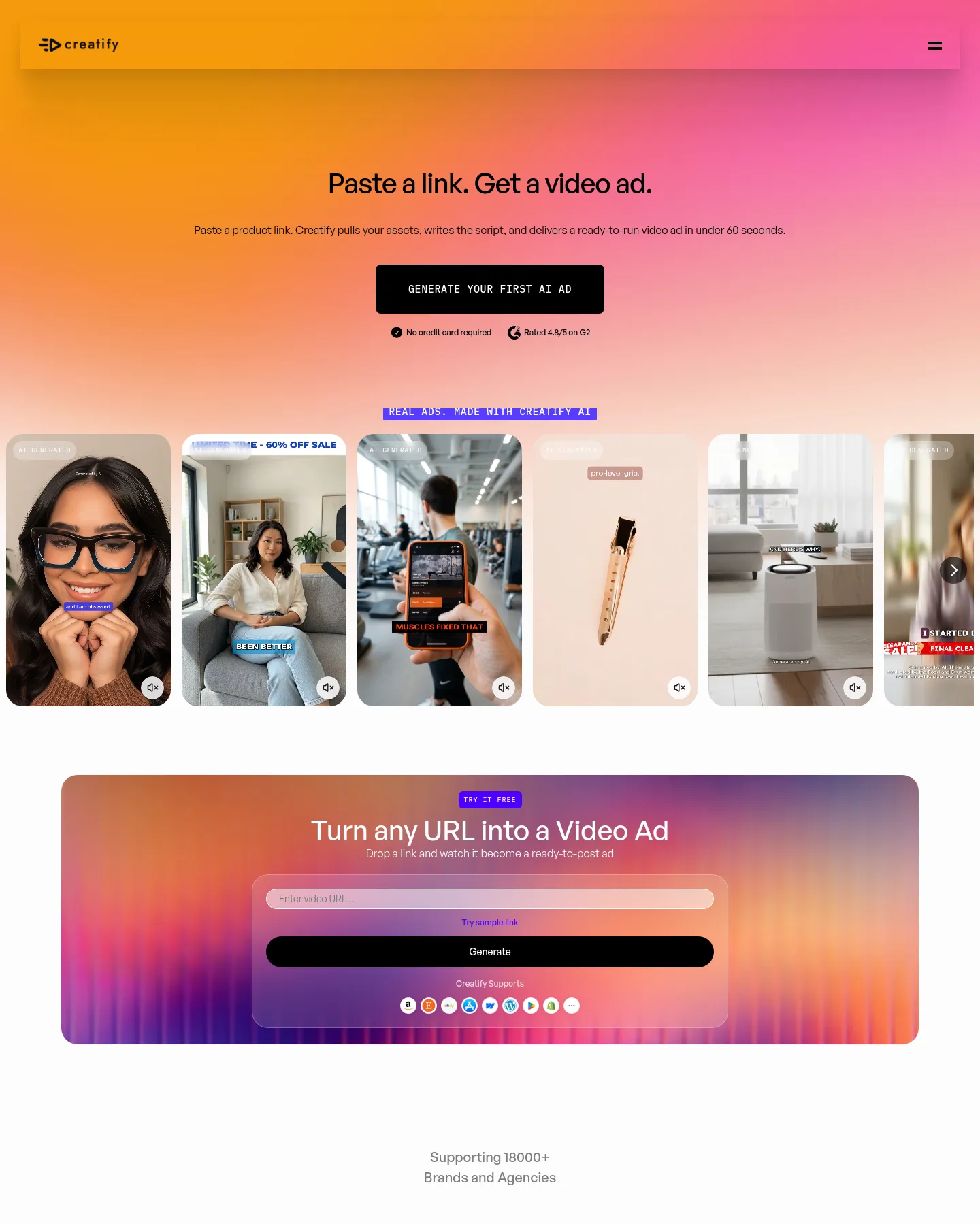 creatify.ai — a real Hero section