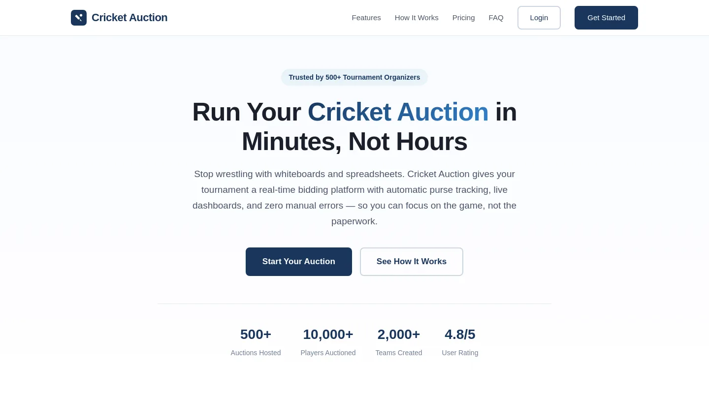 cric.auction Hero section