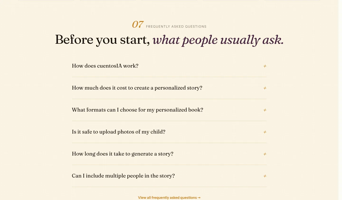 cuentosia.ai FAQ section